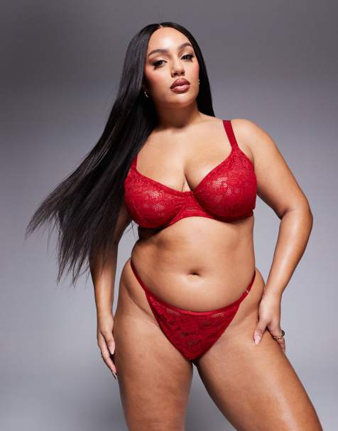 ASOS DESIGN Curve Margot lace underwire bra with tie-up detail in red - view 1