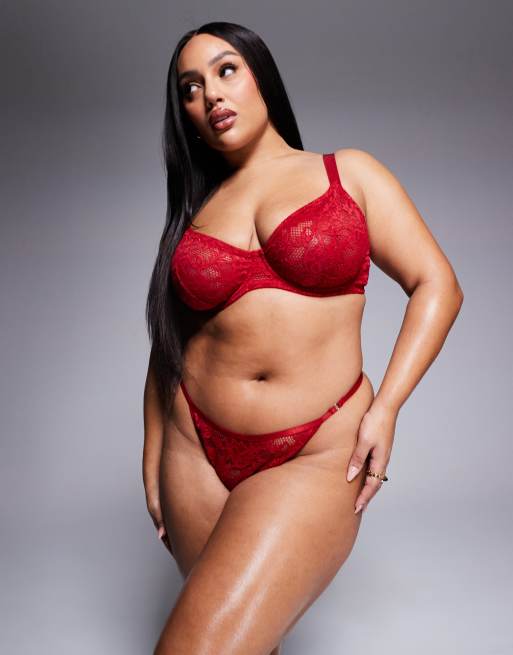ASOS DESIGN Curve - Margot - Perizoma stile tanga in pizzo rosso