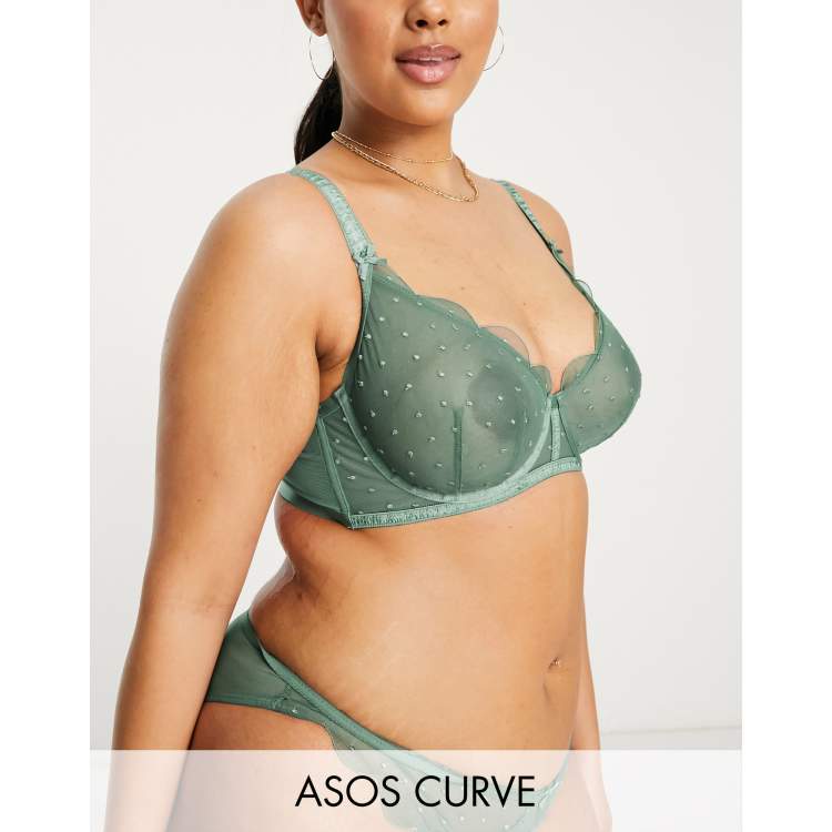 Reggiseno con ferretto e ricami a pois con fascette arricciate color salvia Asos Donna Abbigliamento Intimo Reggiseni Con ferretto Margot ASOS DESIGN Curve 