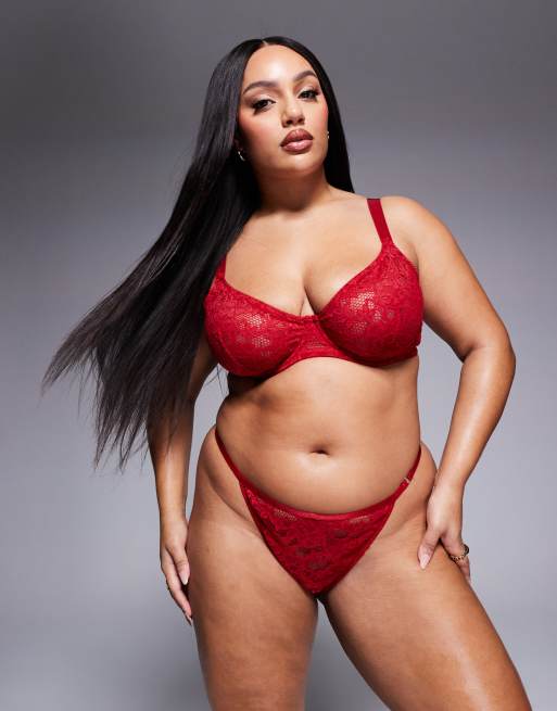 ASOS DESIGN Curve - Margot - Soutien-gorge à armatures en dentelle avec nœud - Rouge