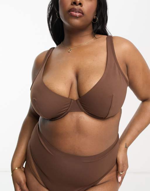 ASOS DESIGN Curve - Marina - Gladmakende beugelbh in bruin