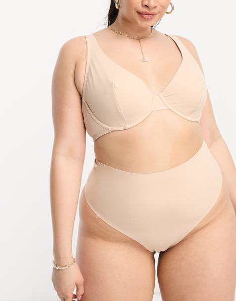 ASOS DESIGN Curve - Marina - Gladmakende string met hoge taille in beige - view 1