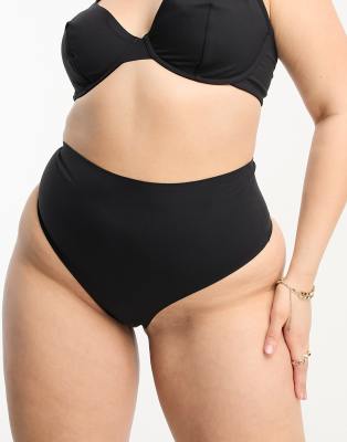ASOS DESIGN Curve - Marina - Glättender Tanga in Schwarz mit hohem Bund