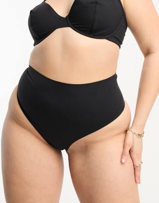 ASOS DESIGN Curve - Marina - Glättender Tanga in Schwarz mit hohem Bund-Black