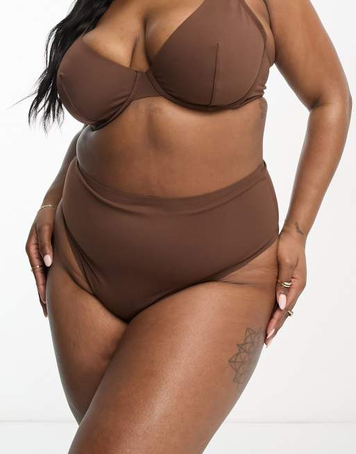 ASOS DESIGN Curve - Marina - Perizoma effetto levigante a vita alta marrone, 4 di 4