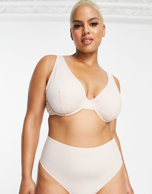 ASOS DESIGN Curve Marina polyamide blend smoothing high-waist thong in beige