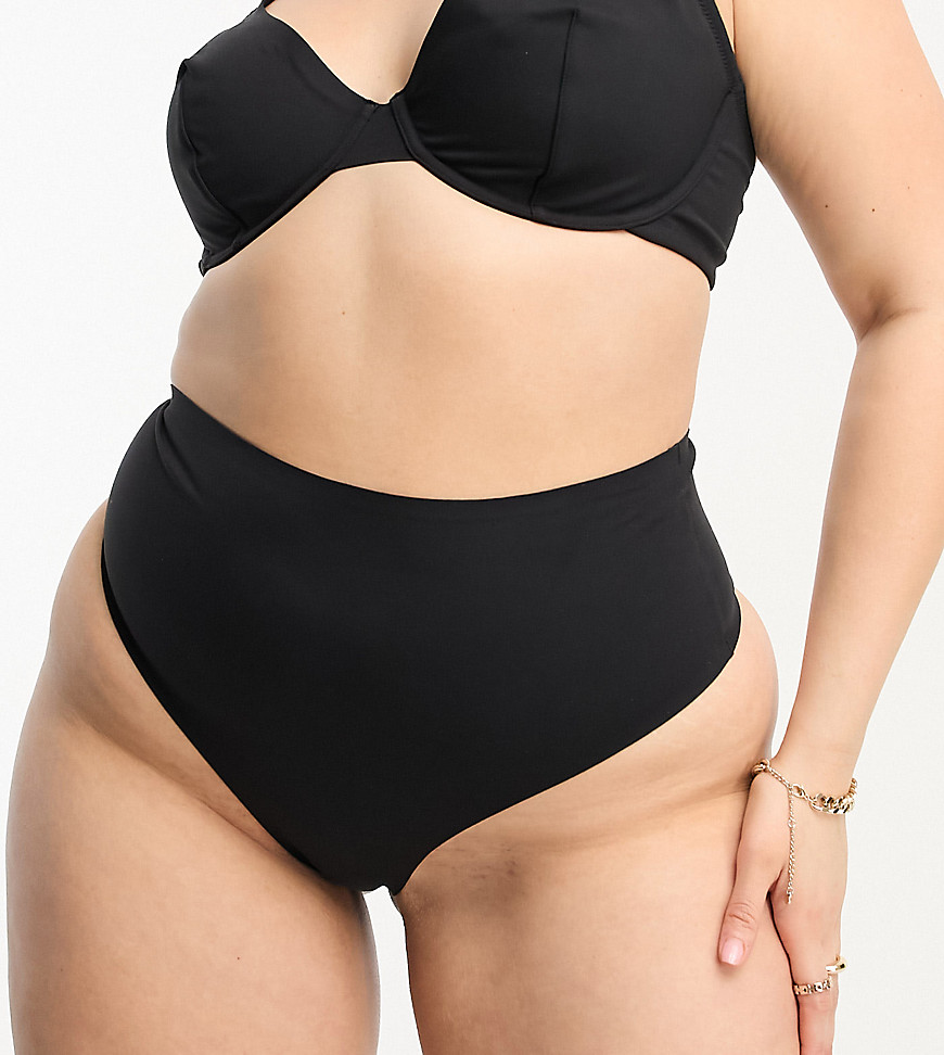 ASOS DESIGN Curve Marina smoothing high-waist thong in black