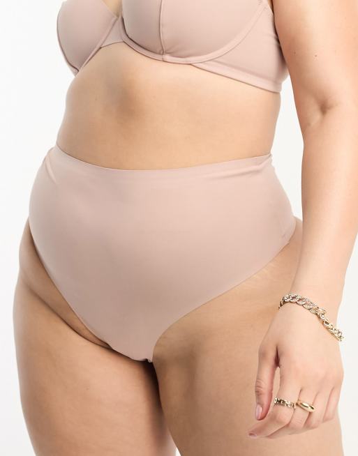 ASOS DESIGN Curve Marina smoothing high-waist thong in mink