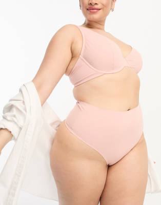 ASOS DESIGN Curve Marina smoothing high-waist thong in pink