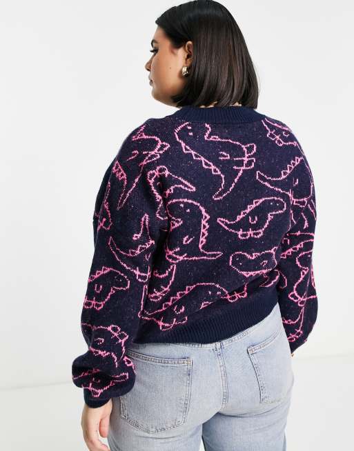 ASOS DESIGN Curve – Marinblå tröja med dinosauriemönster, 4 av 4