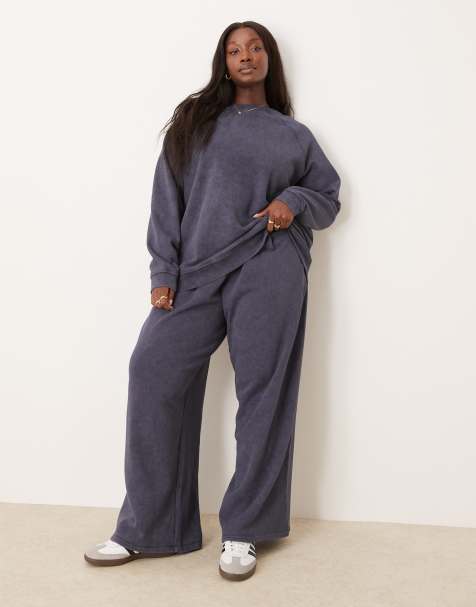 ASOS DESIGN Curve – Marinblå, tvättade mjukisbyxor i oversize med vida ben, del av set - view 1