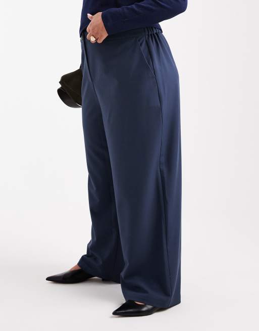 ASOS DESIGN Curve - Marineblå, afslappede og skræddersyede bukser med lige ben, 3 af 5
