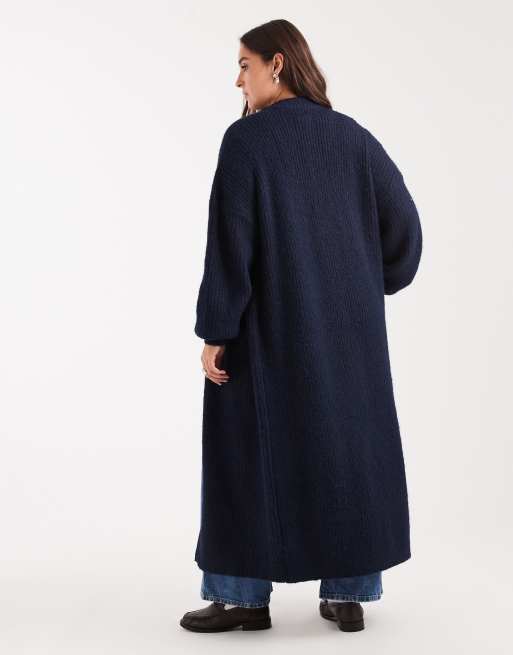 ASOS DESIGN Curve - Marineblå strikket longline-cardigan med rund hals, 2 af 4