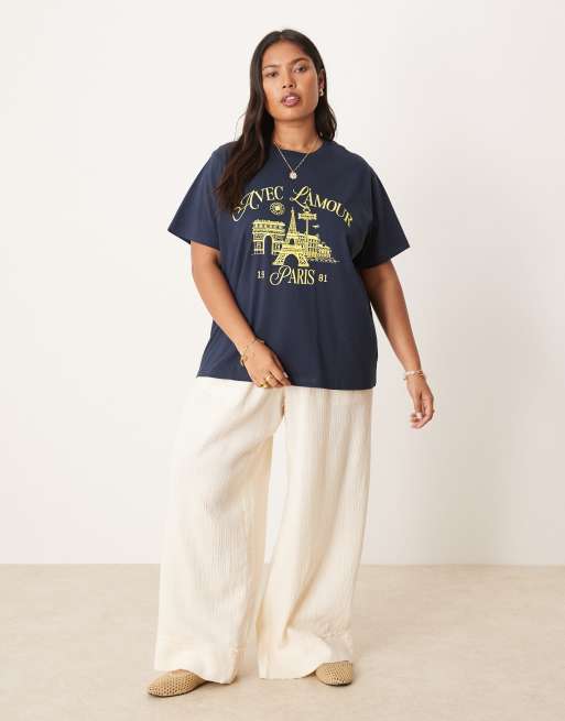 ASOS DESIGN Curve - Marineblå T-shirt med 'L'amour Paris'-grafik i Regular Fit, 2 af 4