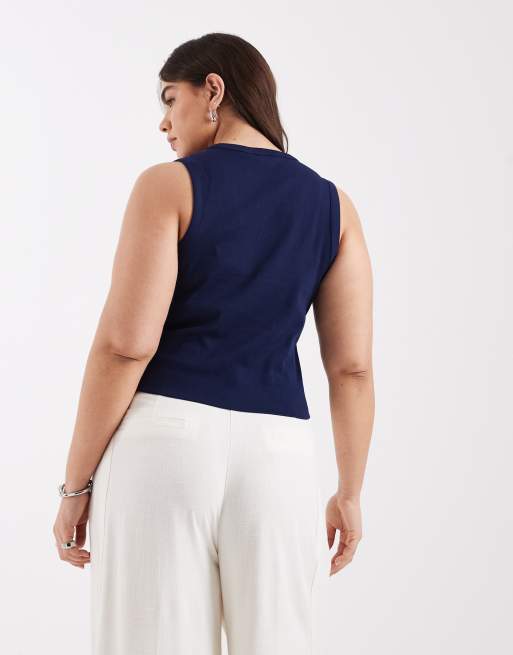 ASOS DESIGN Curve - Marineblå top med V-hals og ribber, 4 af 4