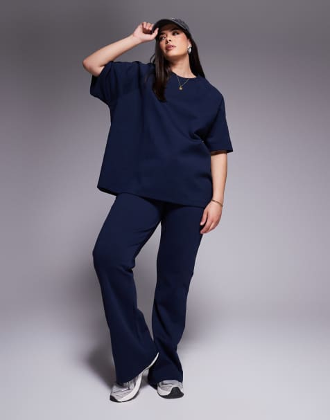 ASOS DESIGN Curve - Marineblåt sæt med interlock-syninger - view 1