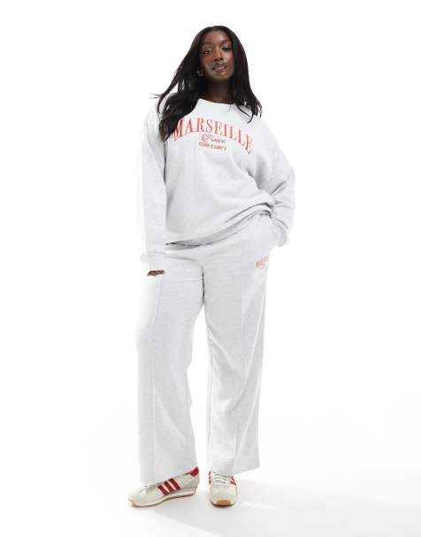 ASOS DESIGN Curve Marseille embroidered graphic set in ice heather - view 1