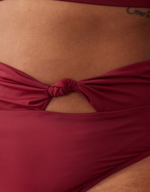 ASOS DESIGN Curve - Martina - Slip bikini sgambati a vita alta bordeaux, 2 di 4