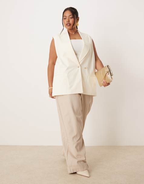 ASOS DESIGN Curve sleeveless multiway blazer with linen in ivory