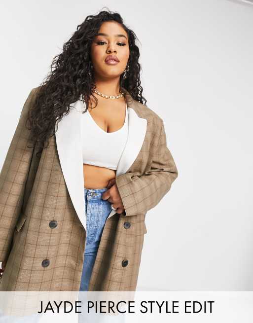 ASOS DESIGN Curve – Marynarka garniturowa typu dad fit w kratę z kontrastowymi klapami