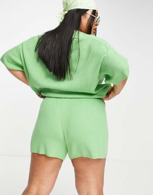 ASOS DESIGN Curve matching knit shorts in green, 2 of 4