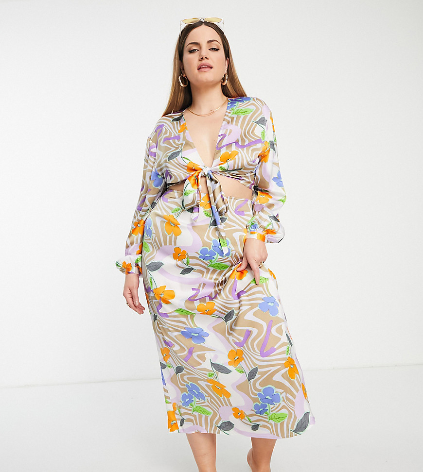 Asos Curve Asos Design Curve Maxi Beach Skirt In Floral Swirl Print - Part Of A Set-multi
