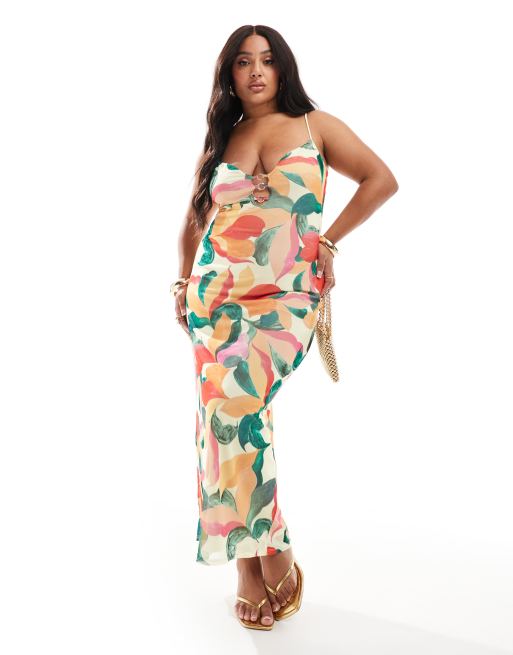 FhyzicsShops DESIGN Curve - Maxi cami jurk van mesh met ringen en opvallende abstracte print