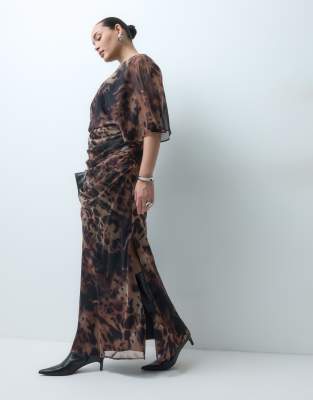 Asos Curve Asos Design Curve Maxi Chiffon Dress With Asym Sleeves In Multi