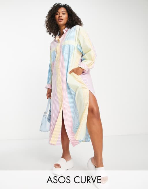 ASOS DESIGN Curve maxi cotton shirt dress in summer stripe ASOS