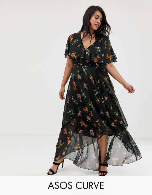 Asos design maxi dress with outlet cape back and dipped hem