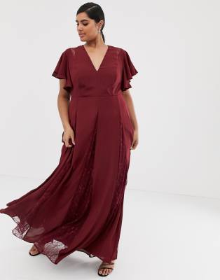 asos design maxi dress with lace godet panels