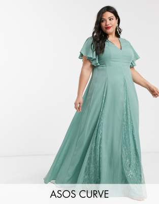 asos design maxi dress with lace godet panels