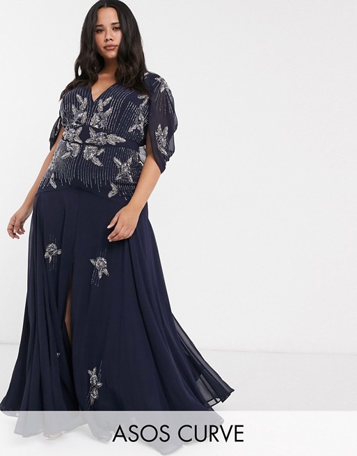 ASOS DESIGN Curve maxi dress with linear sequin and floral beading