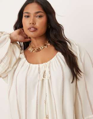 asos design curve maxi dress with ruched channel neckline and tiered hem in stripe