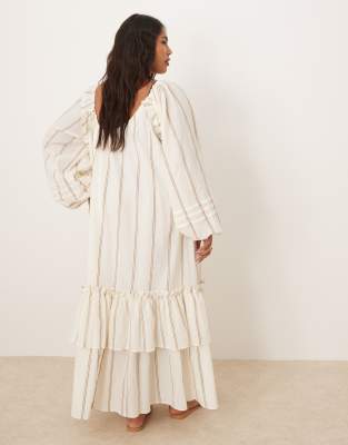 ASOS DESIGN Curve maxi dress with ruched channel neckline and tiered hem in stripe