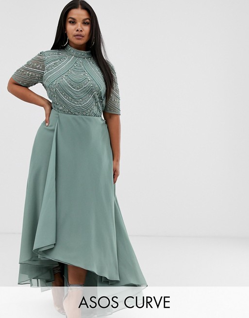 ASOS DESIGN Curve maxi dress with short sleeve embellished bodice