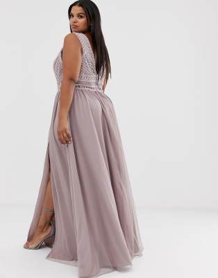 asos design maxi dress in tulle with embellished bodice