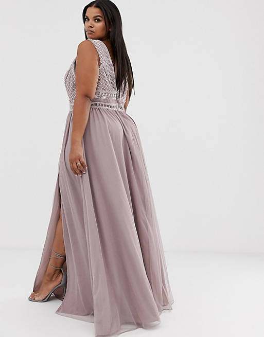  Curve maxi dress with tulle skirt and emebllished and pearl bodice 