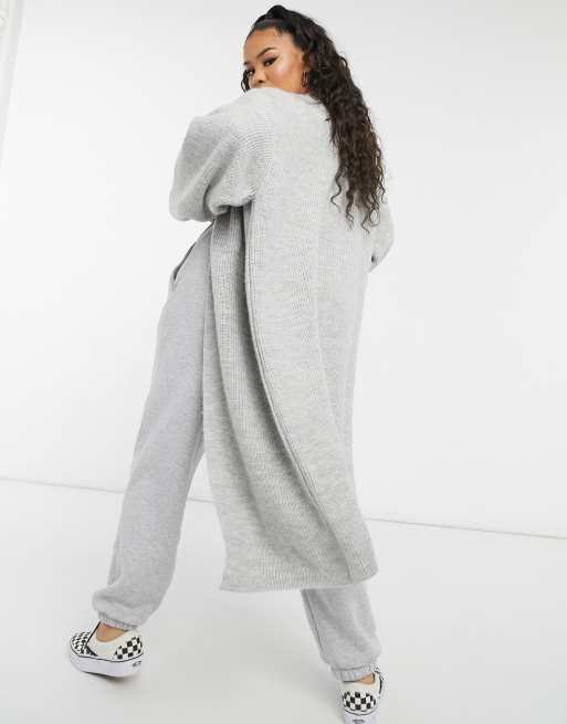 Grey Scallop Edge Relaxed Maxi Cardigan – Walana Inc