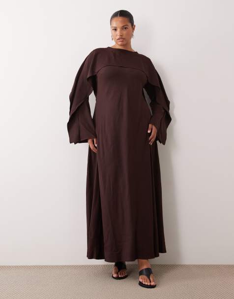 ASOS DESIGN Curve maxi godets dress with cape in aubergine - view 1