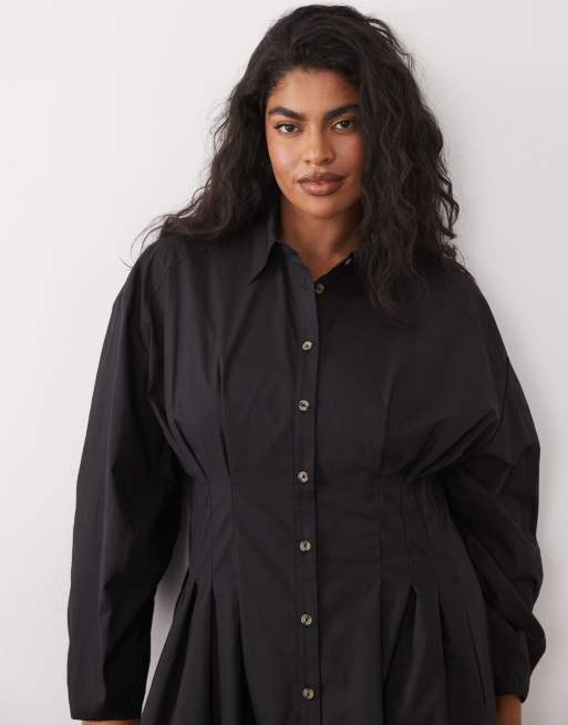 ASOS DESIGN Curve – Maxi-Hemdblusenkleid in Schwarz mit gerafftem Detail, 2 von 4