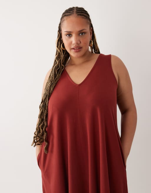 ASOS DESIGN Curve - Maxi jurk met A-lijn in kastanjebruin, 2 van 4