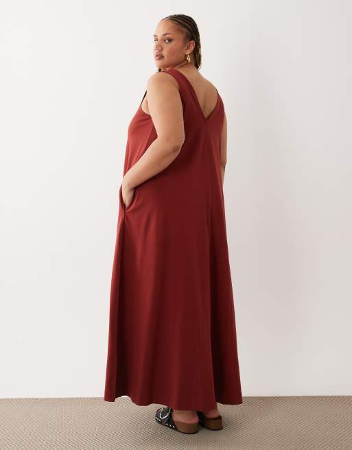 ASOS DESIGN Curve - Maxi jurk met A-lijn in kastanjebruin, 4 van 4