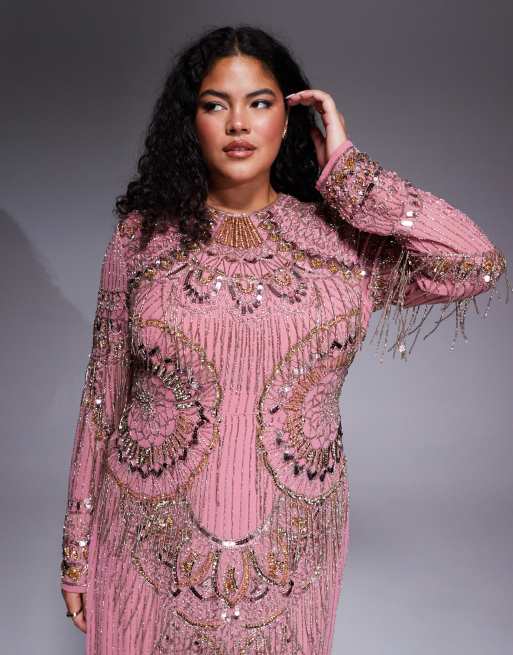 ASOS DESIGN Curve - Maxi jurk met franje en versiering in roze, 4 van 4