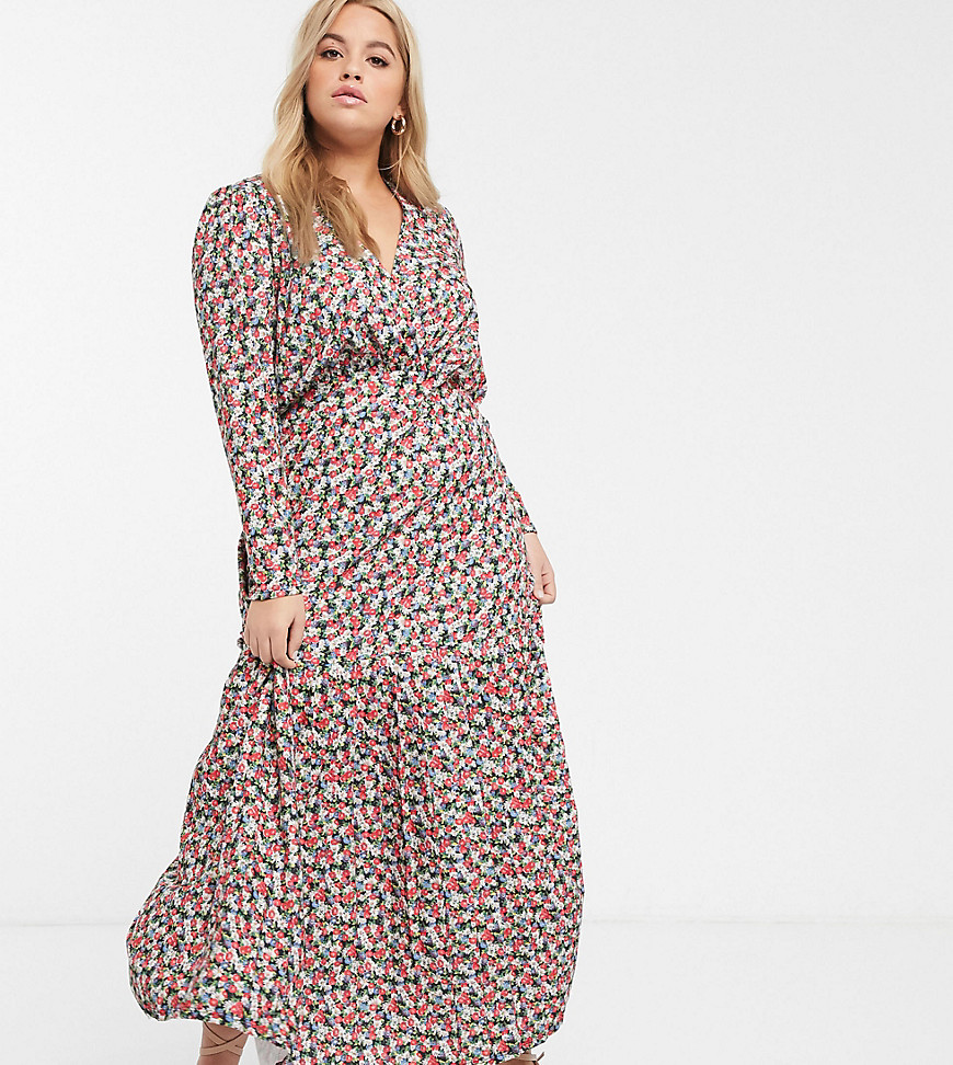 ASOS DESIGN Curve - Maxi-jurk met lange mouwen en roze bloemenprint-Multi