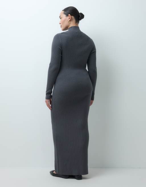 ASOS DESIGN Curve maxi jurk met opstaande boord in antracietgrijs, 3 van 4