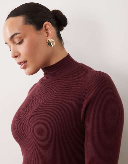 ASOS DESIGN Curve maxi jurk met opstaande boord in bordeauxrood, 2 van 4