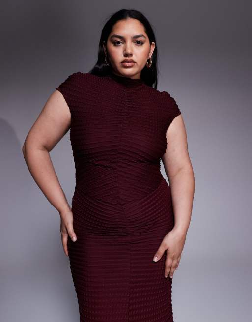 ASOS DESIGN Curve - Maxi-jurk met textuur en kapmouwtjes in kersenrood, 2 van 4