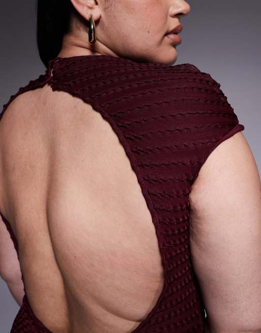 ASOS DESIGN Curve - Maxi-jurk met textuur en kapmouwtjes in kersenrood, 3 van 4