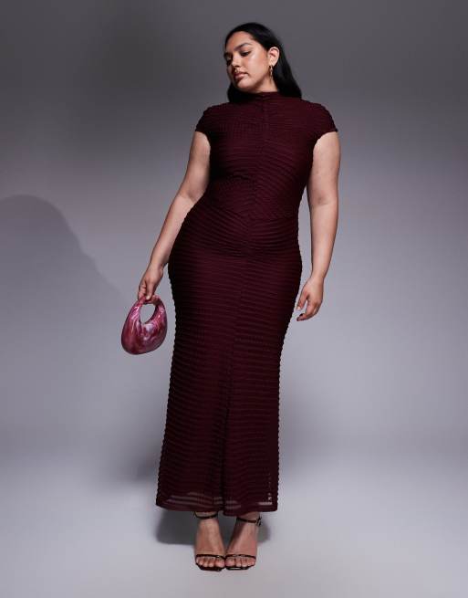 ASOS DESIGN Curve - Maxi-jurk met textuur en kapmouwtjes in kersenrood, 4 van 4